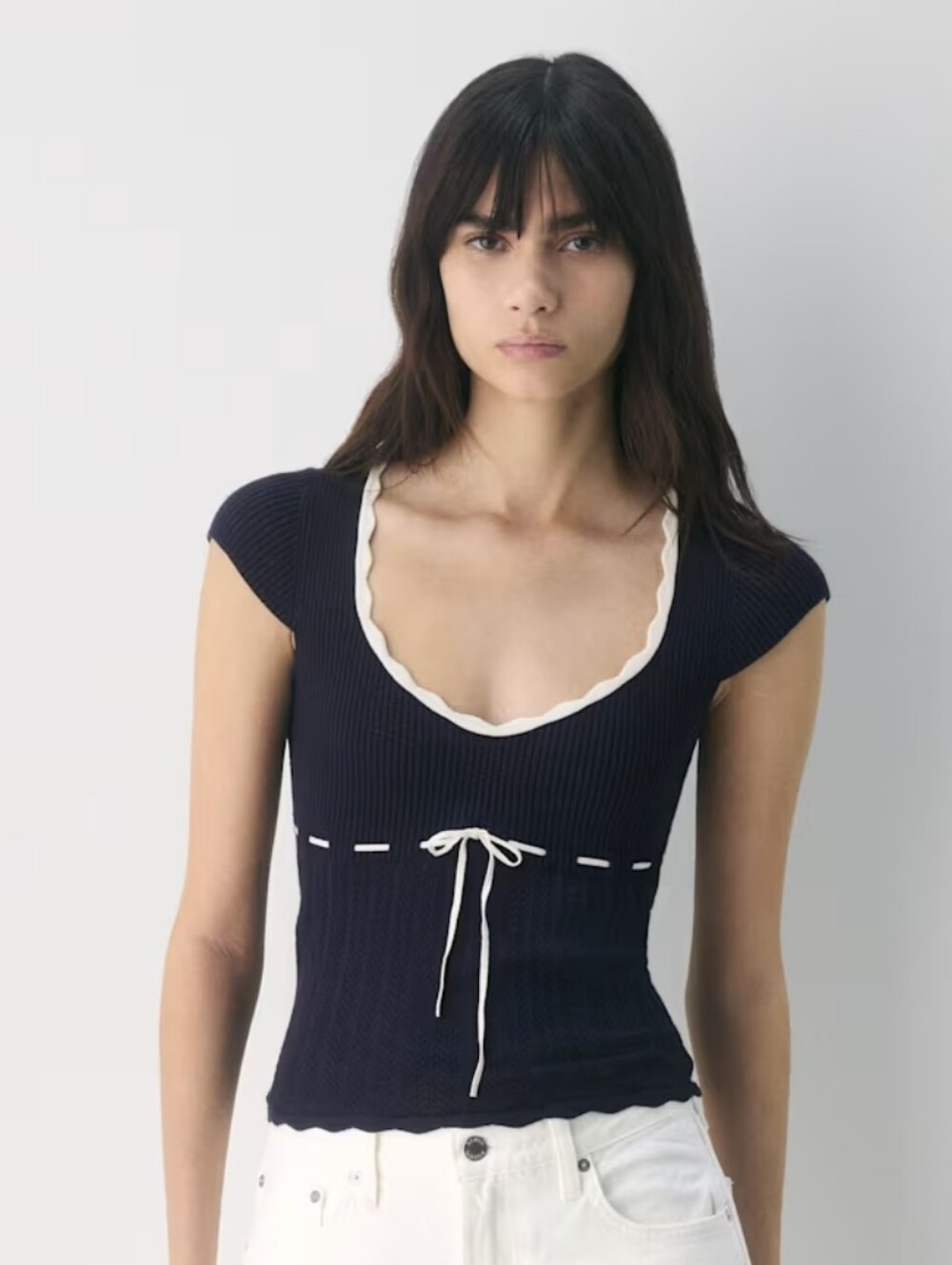 Wilfred Ribbed Knit Top with Contrast Trim